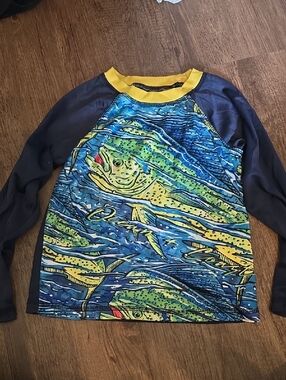 Guy Harvey Kids Long Sleeve Rashguard - Blue, Yellow, Green